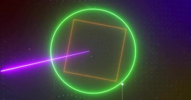 Geometrik desenler, neon şekiller ve koyu arkaplan animasyonunda çizgiler oluşturuyorlar. Soyut, dijital, teknoloji, fütüristik, parlak, canlı