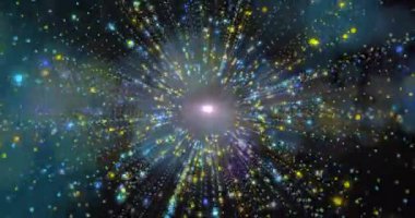 Renkli parçacıkların dinamik bir şekilde yayıldığı parlak ışık patlaması. canlı, patlama, enerji