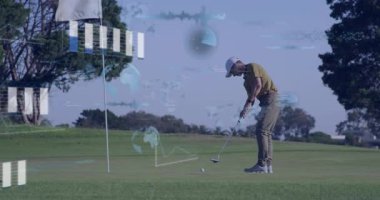 Golfçü, dijital veri ve dünya haritası eşleşmesi ile yeşile boyuyor. teknoloji, yenilik, spor, analitik, görselleştirme, atlet