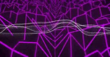Geometrik mor neon çizgilerin üzerinde hareket eden noktaların animasyonu. fütüristik, soyut, dijital, dinamik, hareket, tekno
