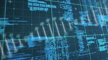 Soyut teknolojik arka plan üzerinden dijital kod ve veri işleme animasyonu. Teknoloji, fütüristik, yenilik, siber