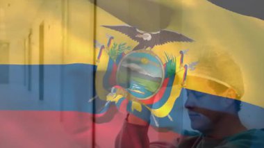 Ekvador bayrağının animasyonu, elinde kafasıyla düşüncelere dalan kişinin üzerini örtüyor. Vatanseverlik, tefekkür, duygu, kültür, kimlik, yansıma