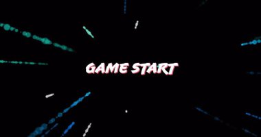 Oyun başlamak için siyah zemin üzerinde dinamik mavi ışık çizgileri animasyonu. Soyut, teknoloji, fütüristik, hareket, dijital, enerji