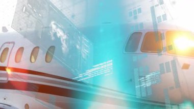 Okulda, çocuk sınıfta gelecekteki dijital arayüzün animasyonunu izliyor. Eğitim, teknoloji, yenilik, öğrenme, sanal, ekran