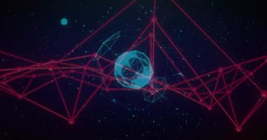 Dijital yapıda geometrik ağ oluşturan kırmızı ve mavi çizgilerin animasyonu. Soyut, geleceksel, teknoloji, bağlantı, model