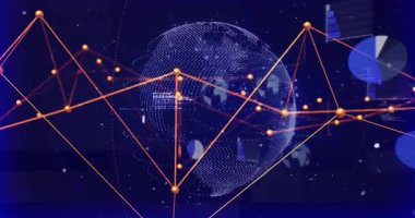 Uzay temalı birbirine bağlı çizgilerle dijital dünyanın animasyonu, veri işleme. Küreselleşme, teknoloji, ağ, gelecek, iletişim, siber uzay