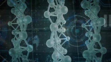 Bilimsel veri işleme görselleri için ikili kodlama ile DNA iplikçikleri canlandırılıyor. Biyoteknoloji, genetik, biyoenformatik, bilim, dijital, fütürist