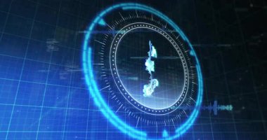 Dijital arayüzde animasyon ve veri görselleştirmesi ile Dünya hologramını döndürüyor. Teknoloji, yenilik, fütüristik, küresel, bağlantı, analitik