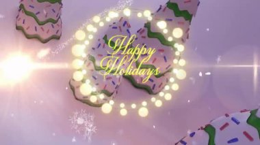 Mutlu Tatiller 'in ışıltılı animasyonu kar ve şekerle dolu neşeli bir köye mesaj atıyor. Kış, kutlama, selamlama, mevsimlik