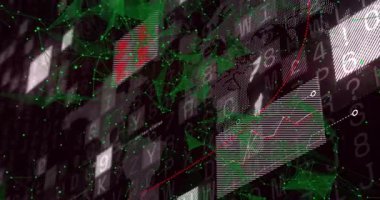 Dijital veri ve ağ bağlantılarıyla soyut geometrik kalıpların animasyonu. Teknoloji, fütüristik, sanal, siber uzay