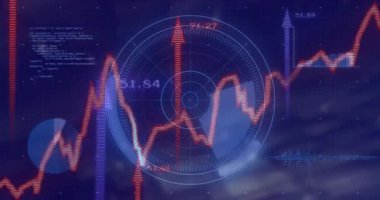 Dijital veri ve fütüristik elementlerle yükselen borsa grafiğinin animasyonu. Finans, yatırım, büyüme, analitik, teknoloji, ekonomi
