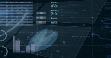 Çizelgeler ve grafiklerle küresel istatistiklerin görselleştirilmesi, animasyondaki veri analizleri. Veri görselleştirme, finans, metrikler, araştırma, eğilimler, büyük veriler