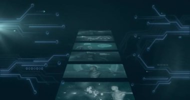 Dijital veri işleme animasyonu üzerinde DNA ipliği ve beyin grafikleri. Biyoteknoloji, nöroloji, fütüristik, yenilik, araştırma, teknoloji