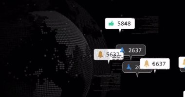 Dijital simgelerin okulda ikili kodlarla dünyanın dört bir yanında yüzmesi. Teknoloji, yenilik, eğitim, küresel, ağ oluşturma, gelecek