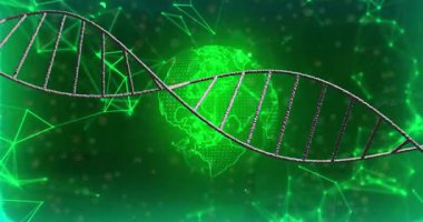 DNA dizisi ve ikili kodlama bilimsel verileri animasyon dizisinde işliyor. Biyoteknoloji, genetik, dijital, programlama, yenilik, analiz