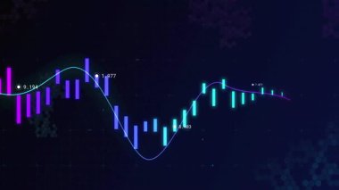 Finansal grafikte parlayan çizgiler ve dalgalanan veri noktaları animasyon tarzında. Maliye, ekonomi, analitik, ticaret, yatırım, projeksiyon