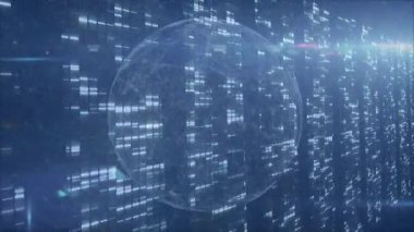 Parlak veri akışları ve ağ bağlantılarıyla dijital dünyanın animasyonu. Küreselleşme, bağlantı, teknoloji, iletişim, yenilik, siber uzay