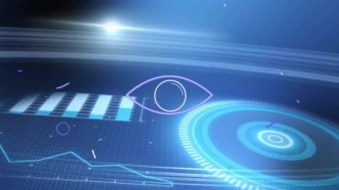 Grafikler ve dairesel veri elemanları ile gelecekteki dijital arayüzün animasyonu. grafik, teknoloji, yenilik, sanal, analitik, bilim kurgu