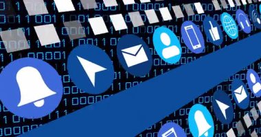 İkili kod, teknoloji ve iletişim üzerine dijital simgelerin animasyonu. data, network, futuristic, innovation, virtual, internet