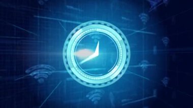 Fütürist veri kalıpları olan mavi teknolojili dijital saat animasyonu. Teknoloji, modern, sanal, soyut