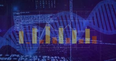 Okul ortamında bilimsel veriler, DNA dizileri ve ikili kodlama animasyonları işleniyor. Bilim, teknoloji, eğitim, biyoloji, veri analizi, genetik