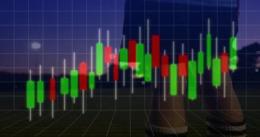 İş adamları el sıkışıyor, borsa şamdan çizelgesi animasyonu örtüyor. anlaşma, tokalaşma, finans, işbirliği, yatırım, ortaklık