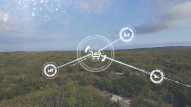 Çevre üzerindeki veri işleme animasyonu ve bağlantıların ağı görselleştirildi. Teknoloji, dijital, bağlantı, görselleştirme