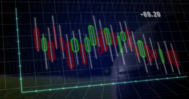 Animasyon kırmızı ve yeşil veri grafiğiyle örtüşüyor, futbol topu ağlara yaklaşıyor. Spor, analitik, teknoloji, görselleştirme, hareket, dinamik