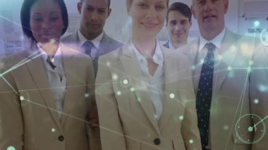 Çeşitli iş adamları ağ bağlantıları animasyon örtüşmesini onaylıyor. Takım çalışması, işbirliği, teknoloji, başarı, onay, yenilik