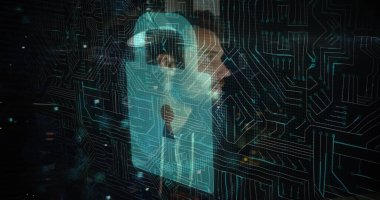 Dijital arayüzle etkileşim, insanoğlu gelecekteki teknoloji kavramlarını keşfediyor. yenilik, keşif, sanal, gelişmiş