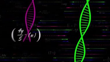 Bilimsel veriler işleniyor, DNA iplikleri ve ikili kodlamayı gösteren animasyonlar yapılıyor. Biyoteknoloji, genetik, biyoenformatik, dijital, araştırma, yenilik