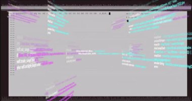 Onaltılık kod verilerini kaplayan renkli dijital arıza efektlerinin animasyonu. teknoloji, fütüristik, siber, matris, soyut, ekran