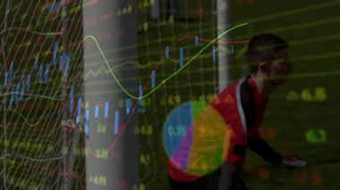 Tasarruf yapmak, finansal veri tabloları animasyon örtüsü olan kaleci. finans, spor, koruma, güvenlik