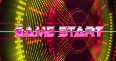 Oyun canlı neon grafikler ve geometrik desenler ile animasyona başlıyor. dijital, fütürist, renkli