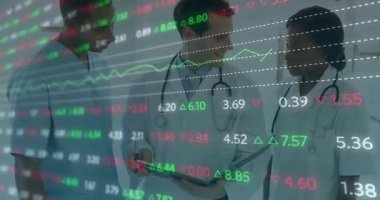 Hasta verilerini, borsa grafiklerinin animasyonunu yapan doktorları tartışıyorlar. Sağlık, işbirliği, teknoloji, veri analizi, yenilik, finans