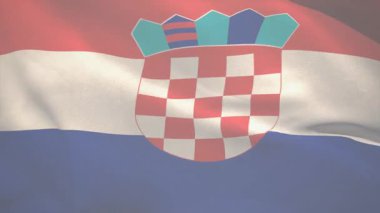 Kırmızı, beyaz, mavi çizgili ve kareli kalkan animasyonlu Hırvat bayrağı sallıyordu. Vatanseverlik, milliyetçilik, Avrupa, bayrak, sembol, kutlama