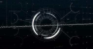 Okul ortamında dairesel grafiklerle gelecek dijital arayüzün animasyonu. Teknoloji, yenilik, eğitim, veri görselleştirme, analitik, siber