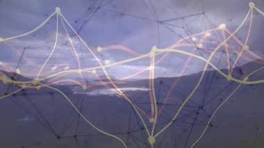 Çevredeki veri işleme animasyonu hareket halindeki bağlantıları gösteriyor. Teknoloji, dijital, bağlantı, sanal, yenilik, fütürist