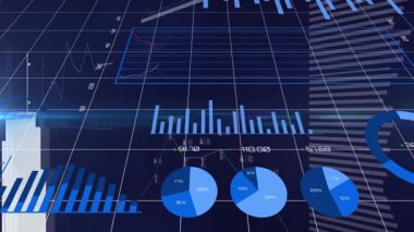 Finansal grafikler ve pasta grafikleri gösterilmesi, bilgisayar ekranında veri analiz eden kişi. Maliye, analitik, istatistik, veri analizi, yatırım, ekonomi
