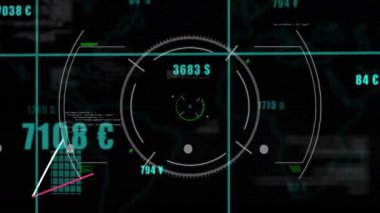 Dijital veri arkaplanı üzerinde dalgalanan çizgilerin ve para birimi sembollerinin animasyonu. Maliye, ekonomi, borsa, döviz kuru, büyüme, yatırım