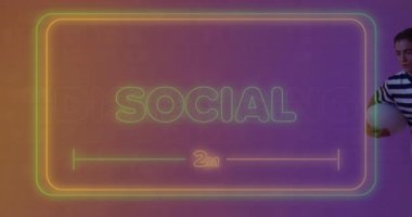 Voleybol oynamak, renkli animasyonların önünde neon çizgileri olan biri. Spor, atletizm, dijital, fitness, dinamik, hareket