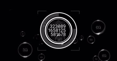 Siyah arkaplan üzerinde 5G, 6G ağ kavramları olan dijital verilerin animasyonu. Teknoloji, bağlantı, internet, yenilik, iletişim, kablosuz