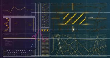 Analitik bilgi için grafik, grafik ve haritaların animasyonu oluşturuluyor. Veri, analitik, görselleştirme, istatistik, bilgi, iş zekası
