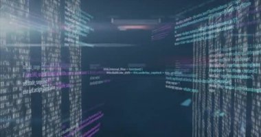 Fütüristik sanal veri koridorundan akan dijital kod akışlarının animasyonu. Teknoloji, siber uzay, yapay zeka, veri akışı, yenilik, güvenlik