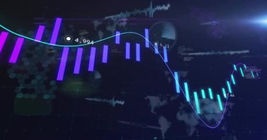 Dünya haritasındaki finansal veriler, grafikler ve grafikler analiz ediliyor. Maliye, analitik, küresel, istatistik, yatırım, ekonomi
