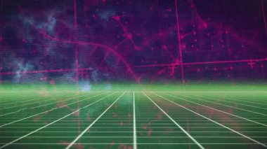 Matematiksel denklemler ve grafiklerle dolu canlı şebeke manzarasının animasyonu. Matematik, geometri, cebir, renkli, bilim, teknoloji