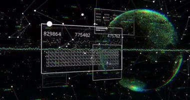 Dijital veri ve ağ bağlantıları soyut küresel görselleştirme üzerine animasyon. Teknoloji, yenilik, iletişim, küresel, geleceksel, siber uzay