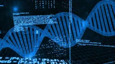 Bilimsel veriler işleniyor, DNA diziliminin ikili kodlama ile canlandırılması. Genetik, biyoteknoloji, biyoenformatik, dijital, moleküler, analiz