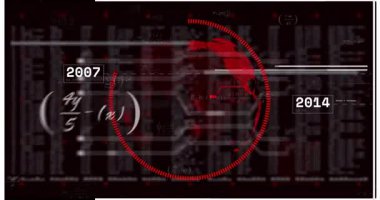 Kırmızı ve siyah arkaplan üzerinde veri işleme animasyonu olan dijital dünya haritası. Teknoloji, fütüristik, soyut, yenilik, siber uzay