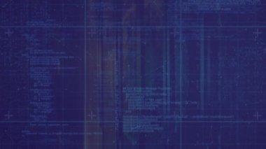 Mavi soyut arkaplan üzerinde dijital kod ve veri işleme animasyonu. Teknoloji, siber, fütürist, ağ, yenilik
